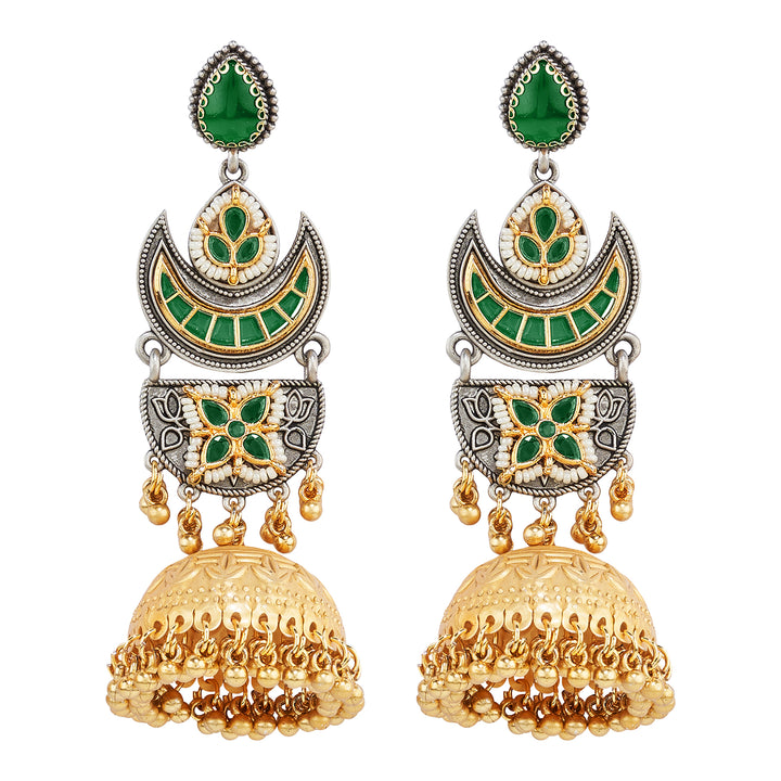 Teejh Sanyutha Dual Tone Green Stones Jhumkas