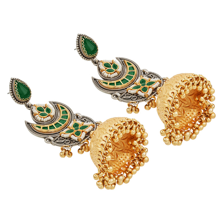 Teejh Sanyutha Dual Tone Green Stones Jhumkas