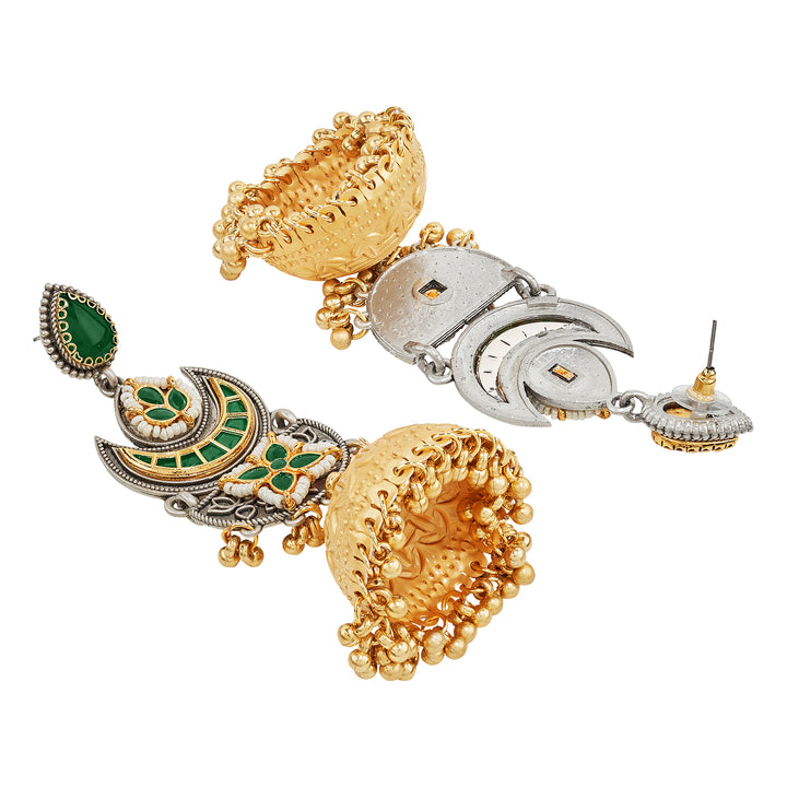 Teejh Sanyutha Dual Tone Green Stones Jhumkas