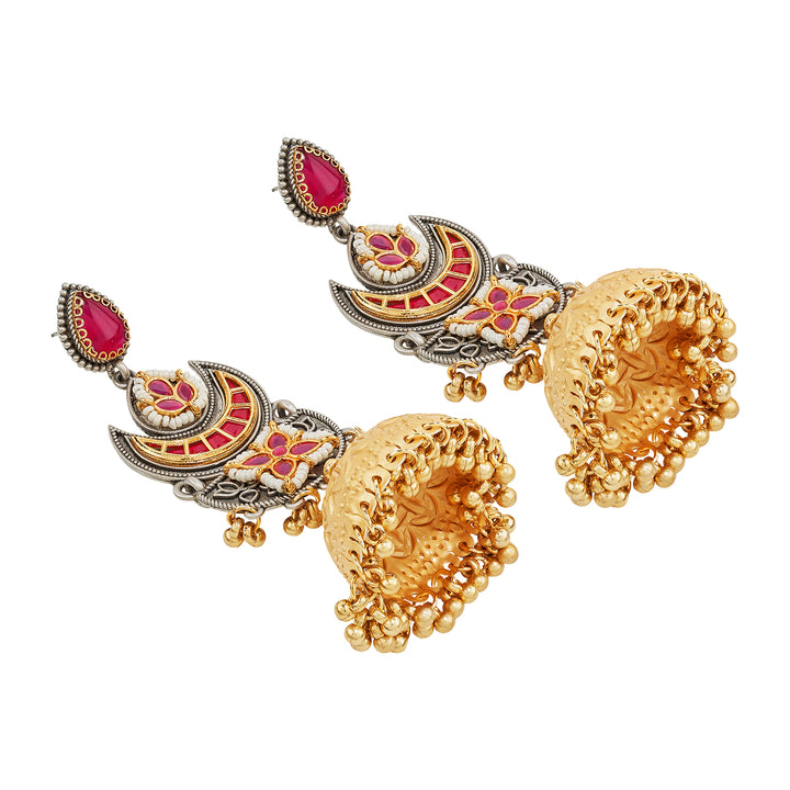 Teejh Sanyutha Dual Tone Red Stones Jhumkas
