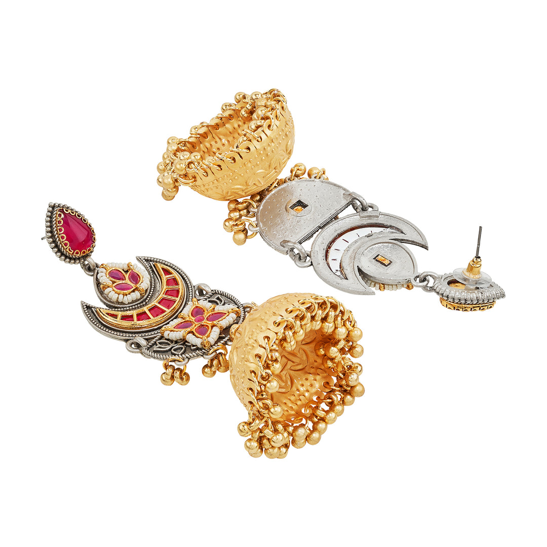 Teejh Sanyutha Dual Tone Red Stones Jhumkas