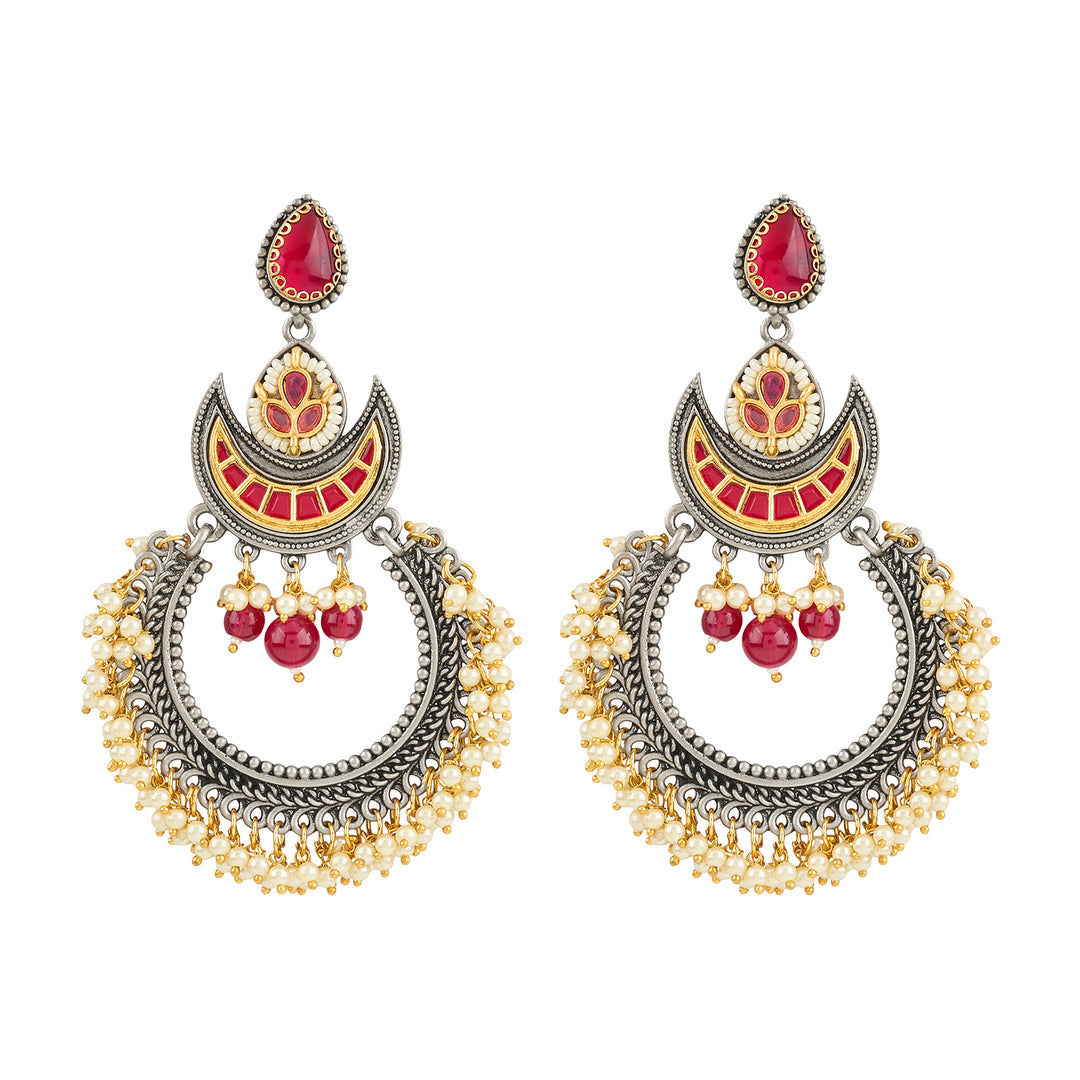 Teejh Yugah Dual Tone Red Ghungroo Chandbali
