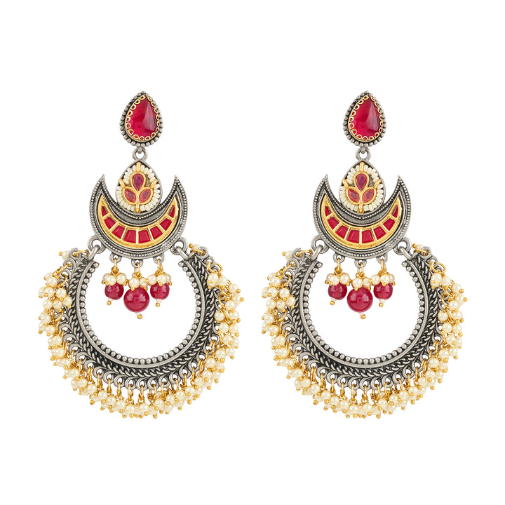 Teejh Yugah Dual Tone Red Ghungroo Chandbali