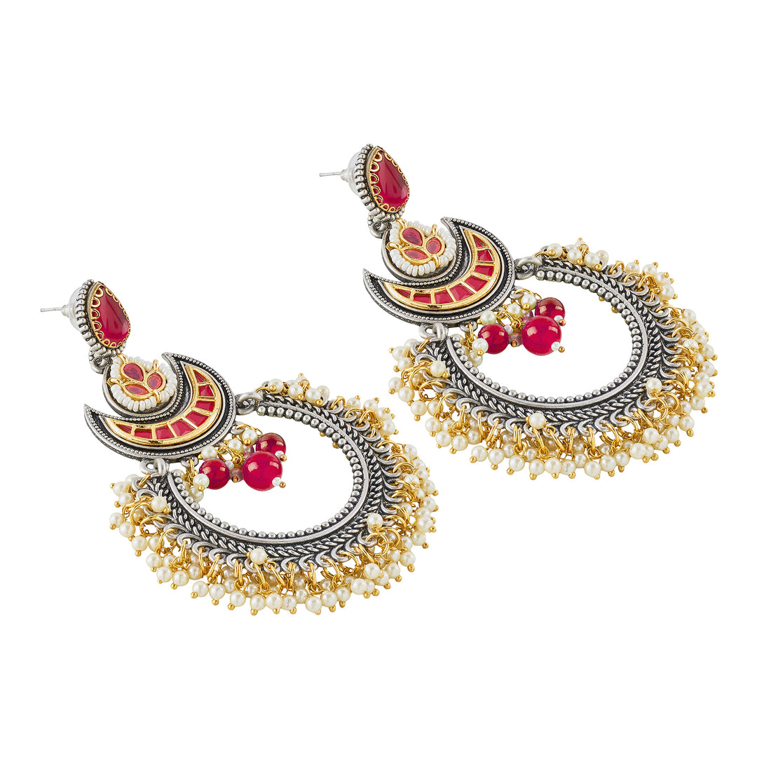 Teejh Yugah Dual Tone Red Ghungroo Chandbali