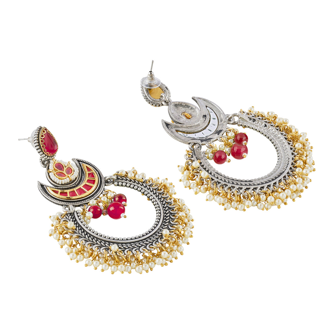 Teejh Yugah Dual Tone Red Ghungroo Chandbali