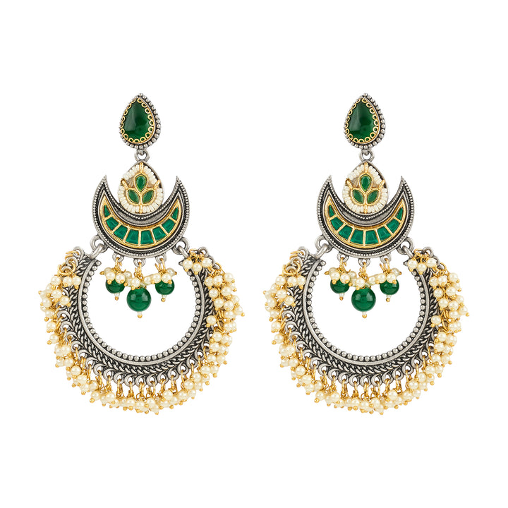 Teejh Yugah Dual Tone Green Ghungroo Chandbali