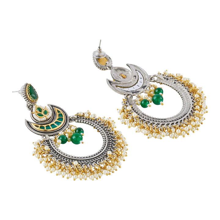 Teejh Yugah Dual Tone Green Ghungroo Chandbali