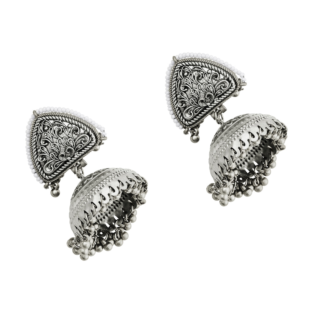 Teejh Noorva Silver Ghungroo Jhumkas