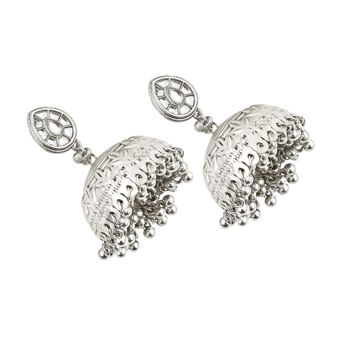 Teejh Durva Silver Oxidised Ghungroo Jhumkas