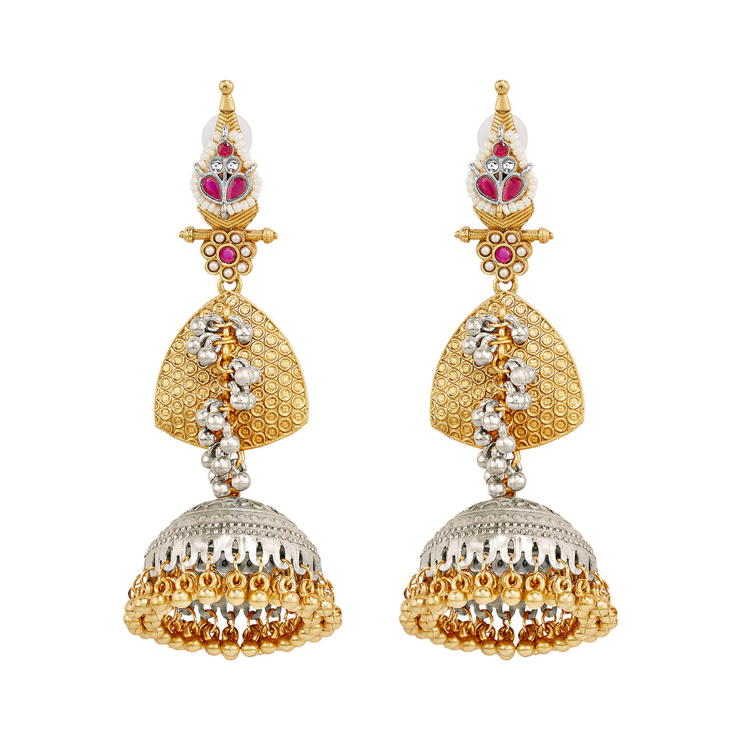 Teejh Dvi Dual Tone Red Ghungroo Jhumkas