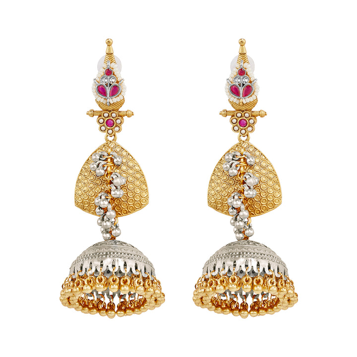 Teejh Dvi Dual Tone Red Ghungroo Jhumkas
