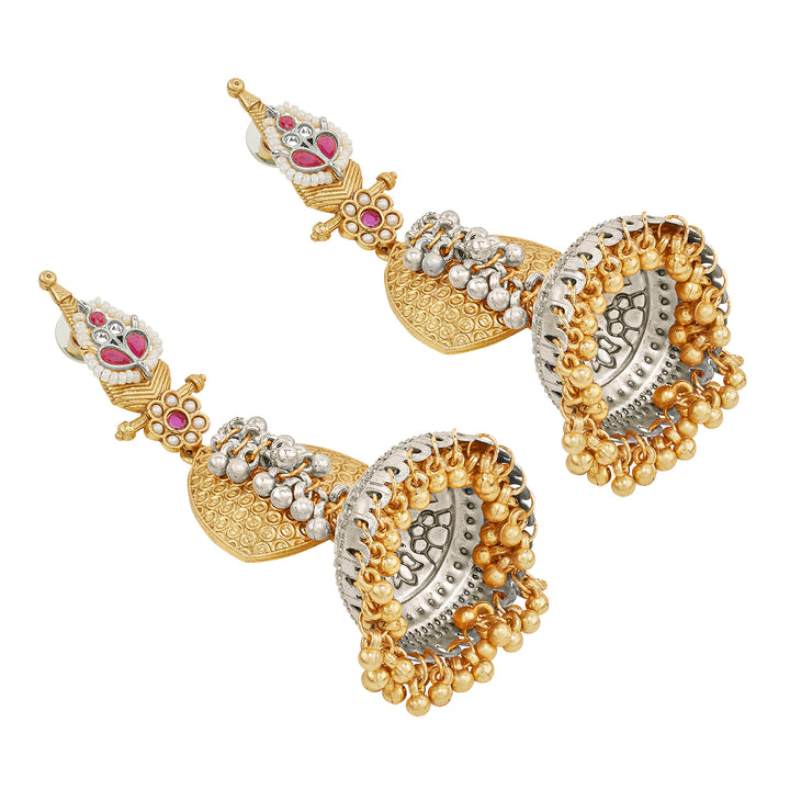 Teejh Dvi Dual Tone Red Ghungroo Jhumkas
