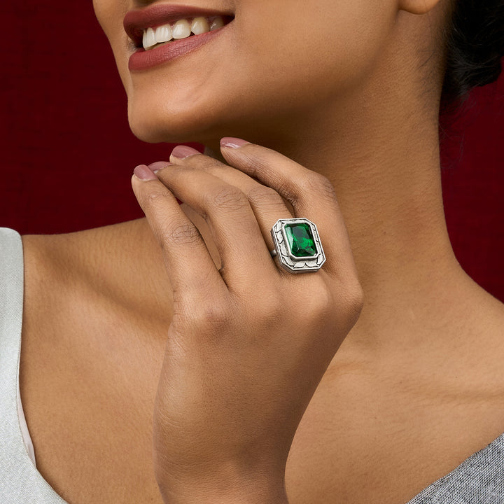 Teejh Ayla silver and Green Stone Ring