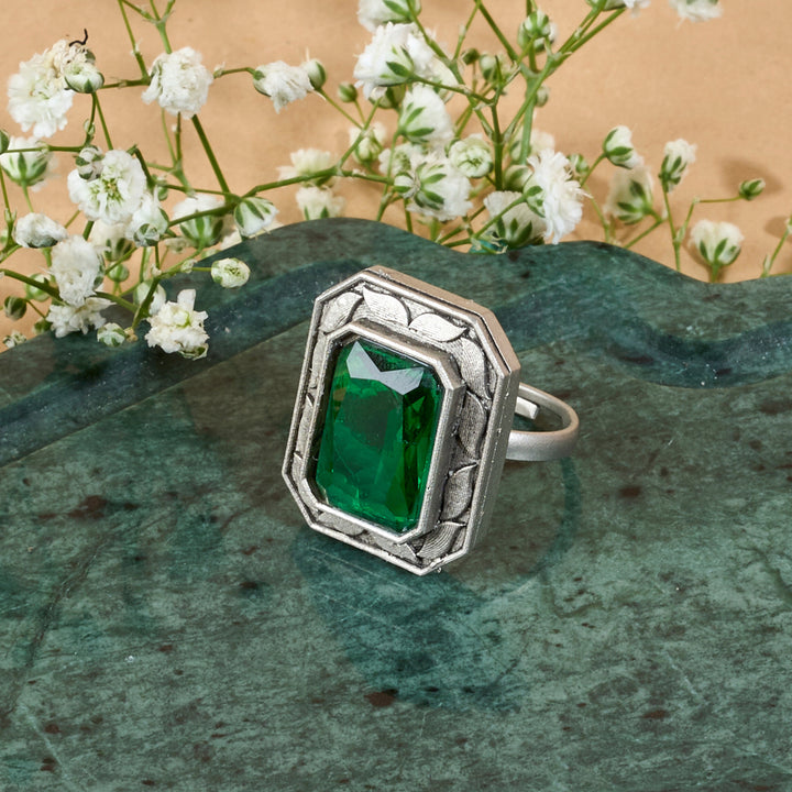 Teejh Ayla silver and Green Stone Ring