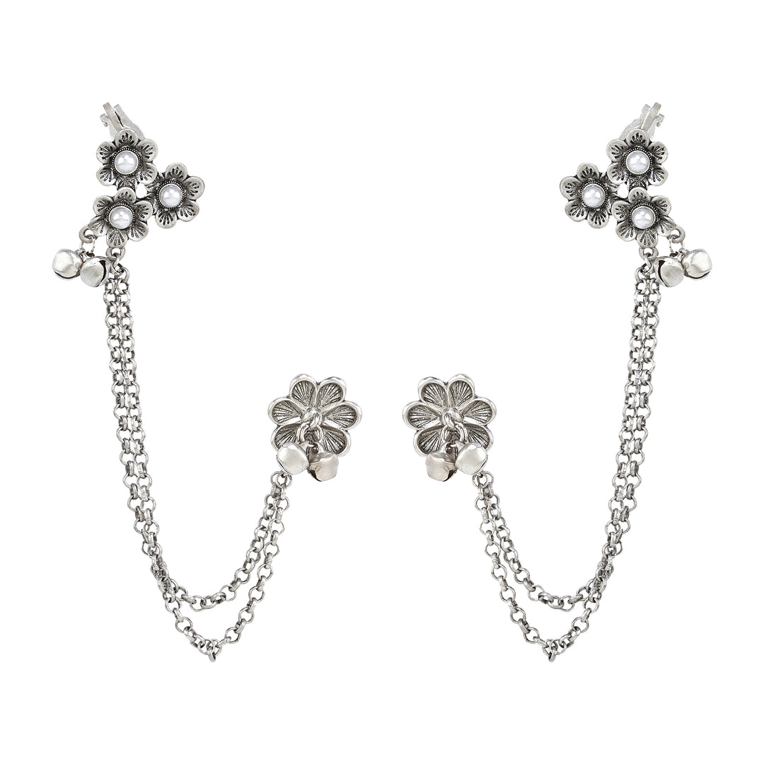 Teejh Leha Silver Ghungroo Earcuffs