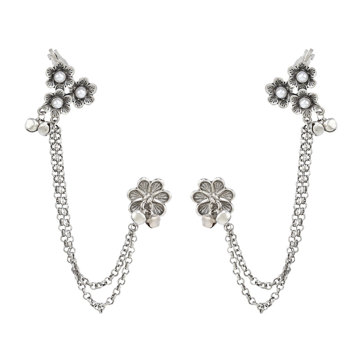 Teejh Leha Silver Ghungroo Earcuffs