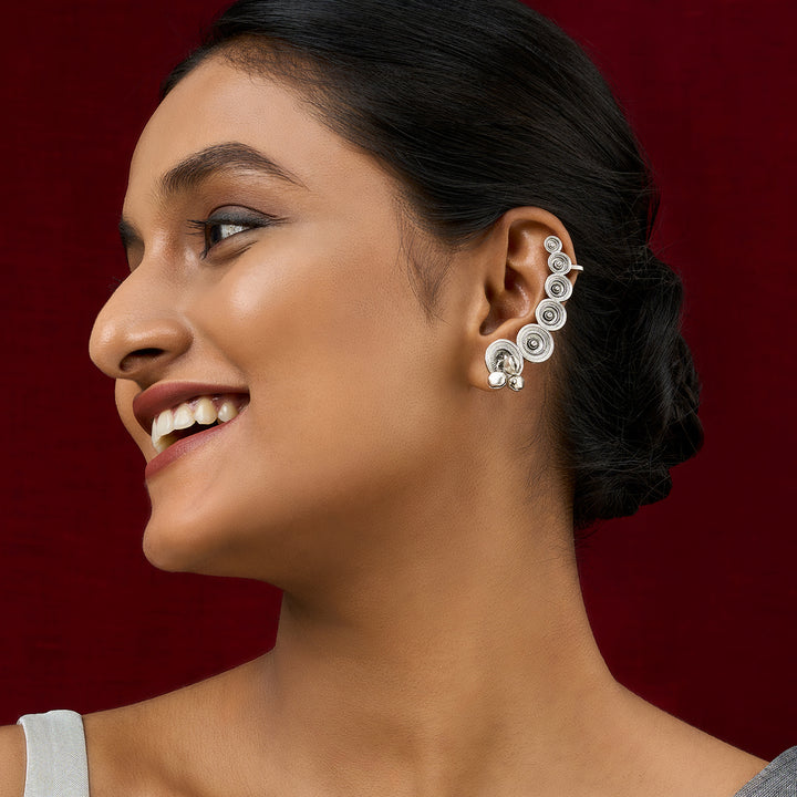 Teejh Chakra Silver Ghungroo Earcuffs