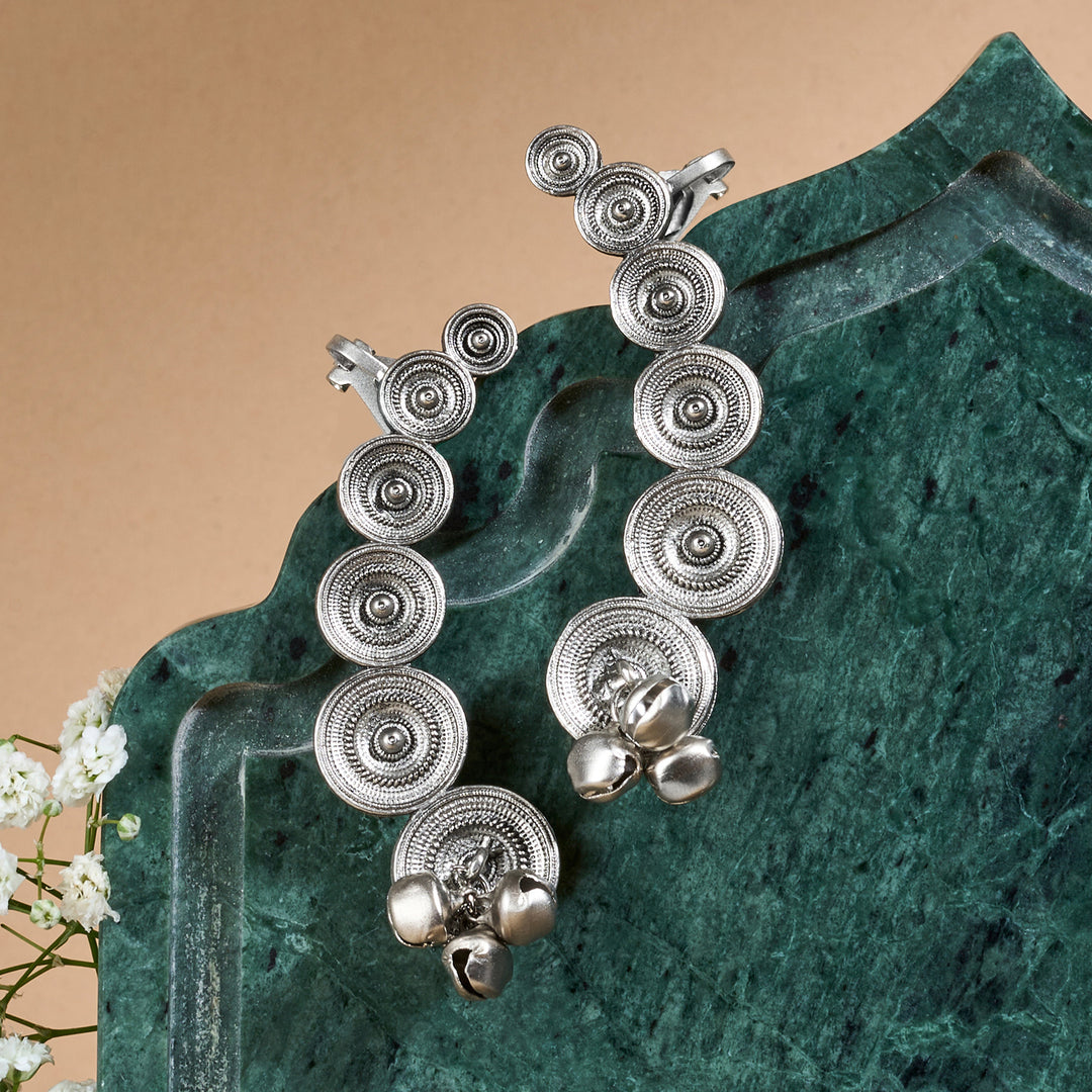 Teejh Chakra Silver Ghungroo Earcuffs