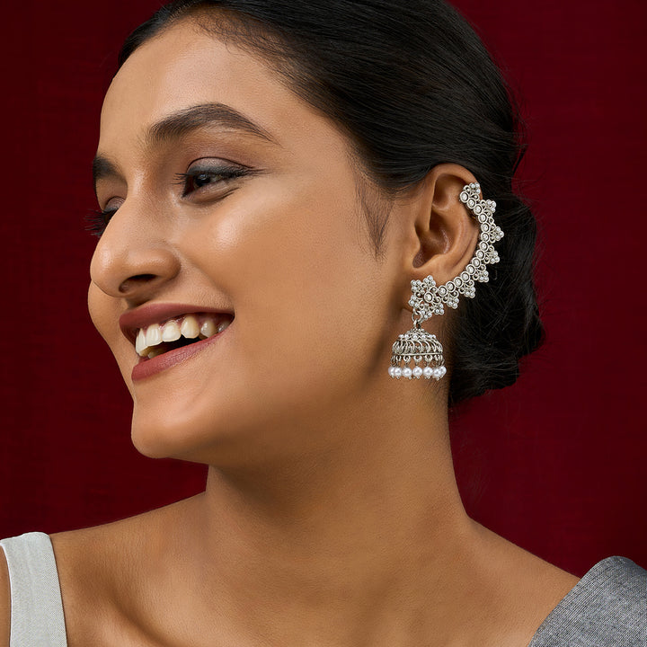 Teejh Leh Silver Ghungroo Earcuffs