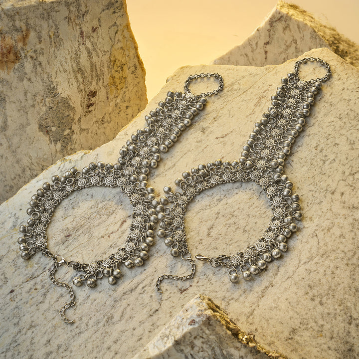 Teejh Krusna Silver Ghungroo Anklet