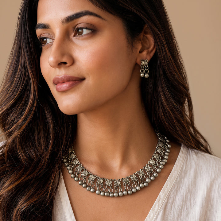Teejh Liala Silver Ghungroo Necklace Set