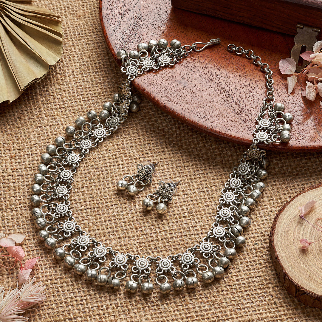 Teejh Liala Silver Ghungroo Necklace Set