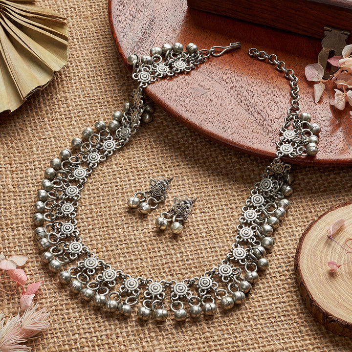 Teejh Liala Silver Ghungroo Necklace Set