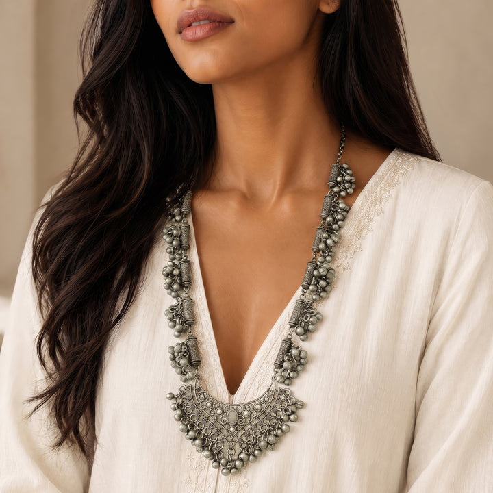 Teejh Nainika Silver Ghungroo Necklace
