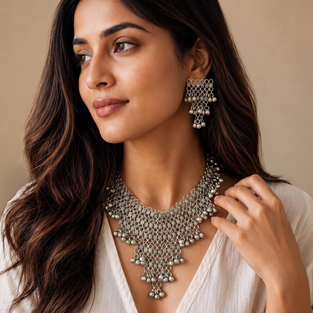 Teejh Sheh Silver Ghungroo Necklace
