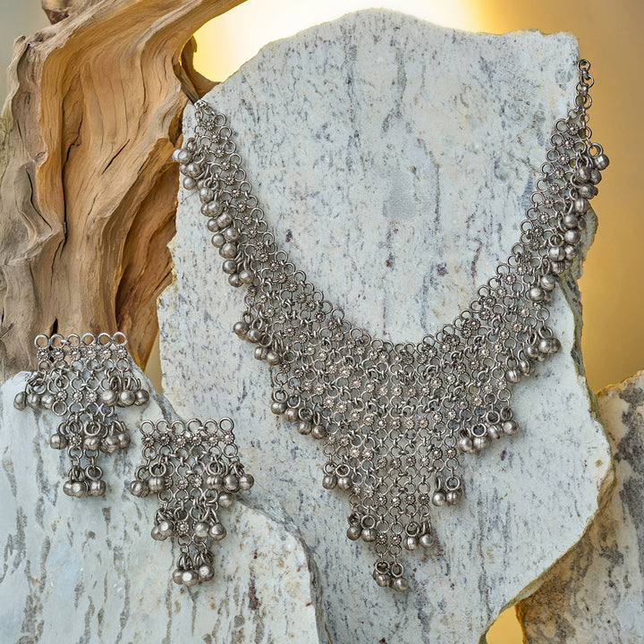 Teejh Sheh Silver Ghungroo Necklace