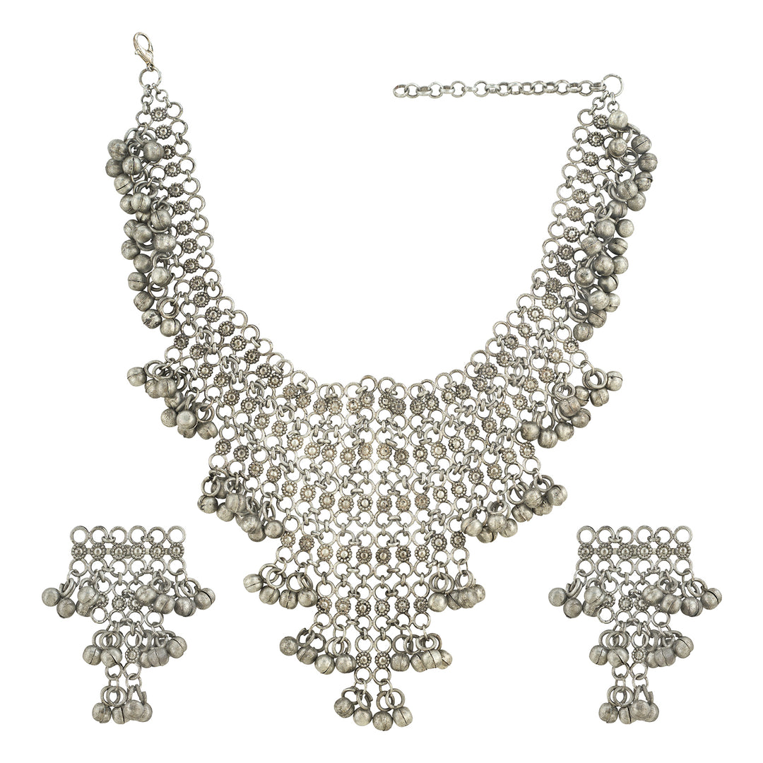 Teejh Sheh Silver Ghungroo Necklace