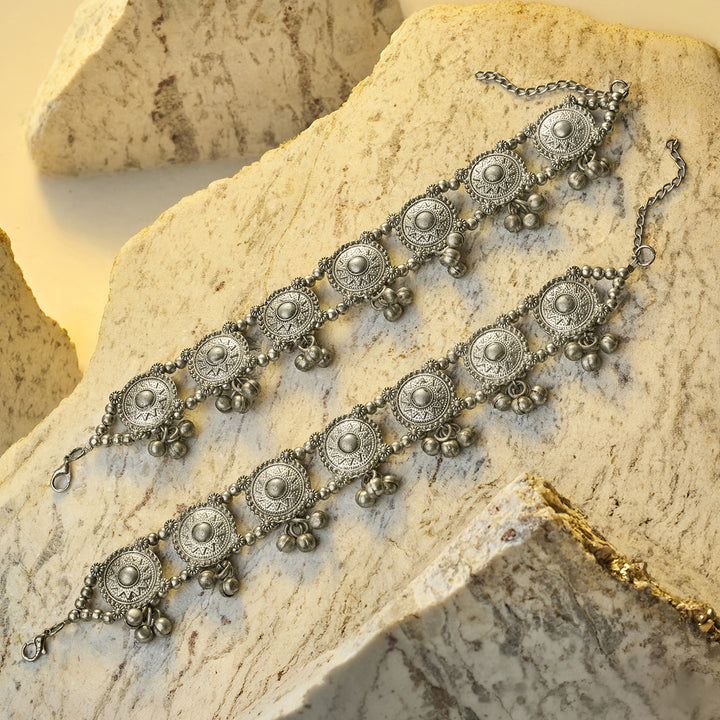 Teejh Heera Silver Ghungroo Anklets