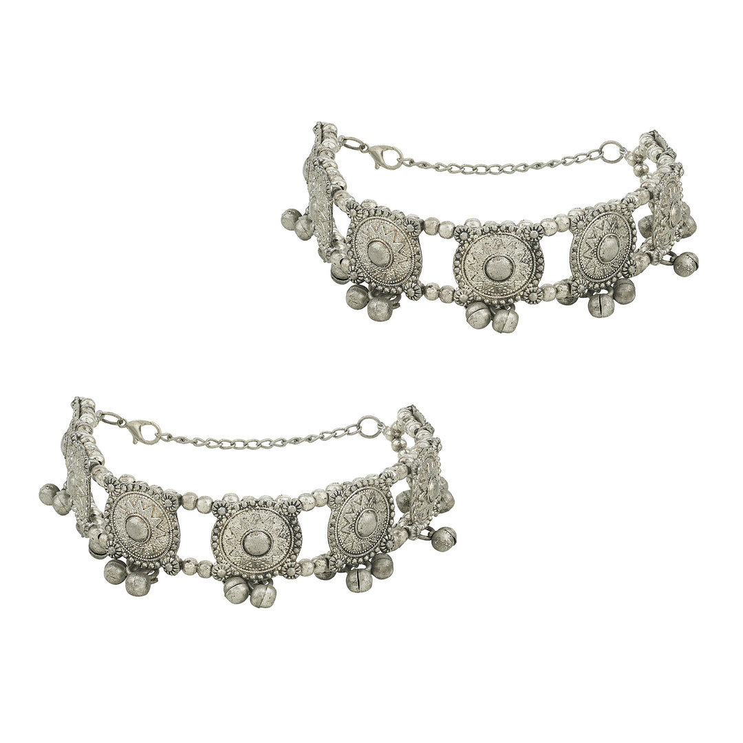 Teejh Heera Silver Ghungroo Anklets