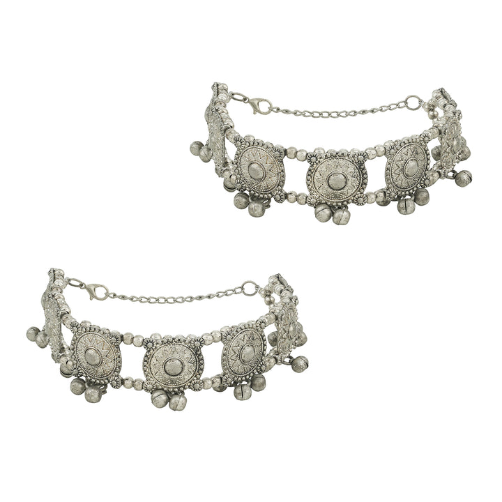 Teejh Heera Silver Ghungroo Anklets