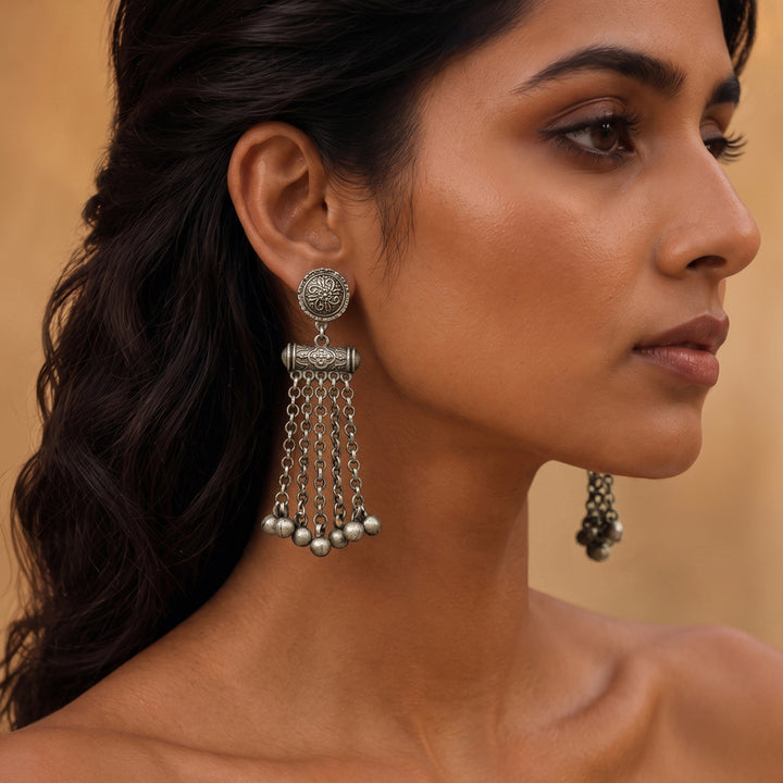 Teejh Arivya Silver Oxidised Ghungroo Earrings