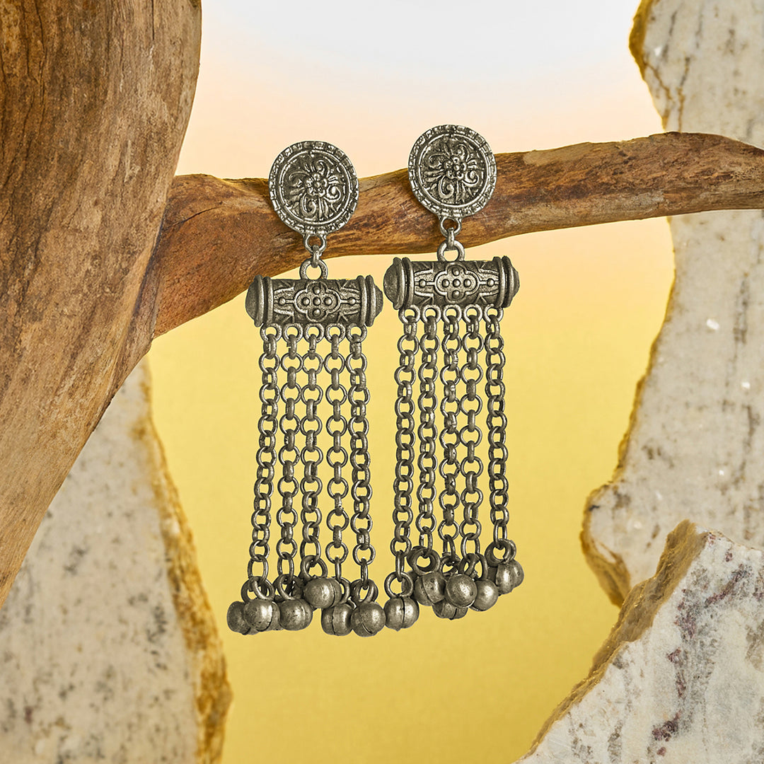 Teejh Arivya Silver Oxidised Ghungroo Earrings