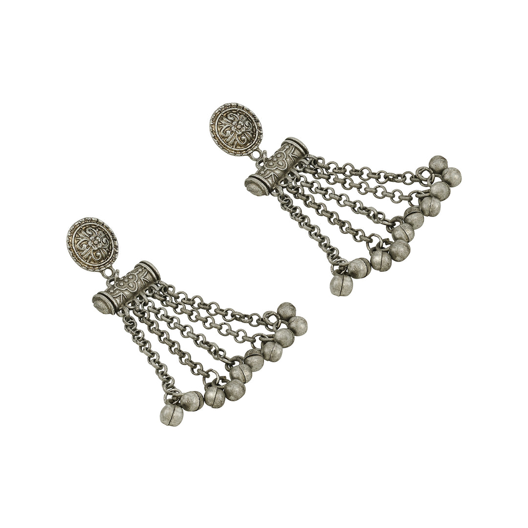 Teejh Arivya Silver Oxidised Ghungroo Earrings