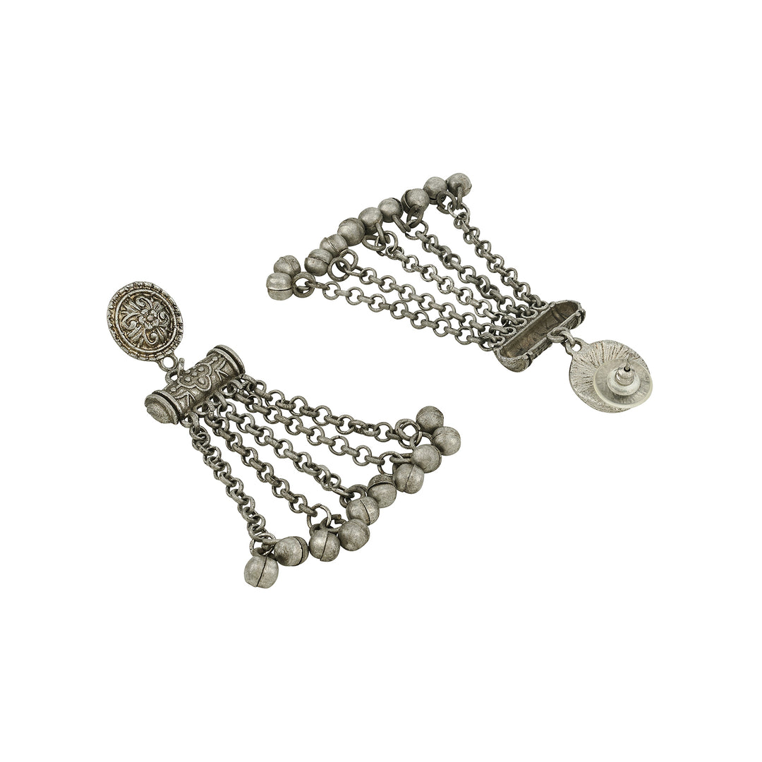 Teejh Arivya Silver Oxidised Ghungroo Earrings
