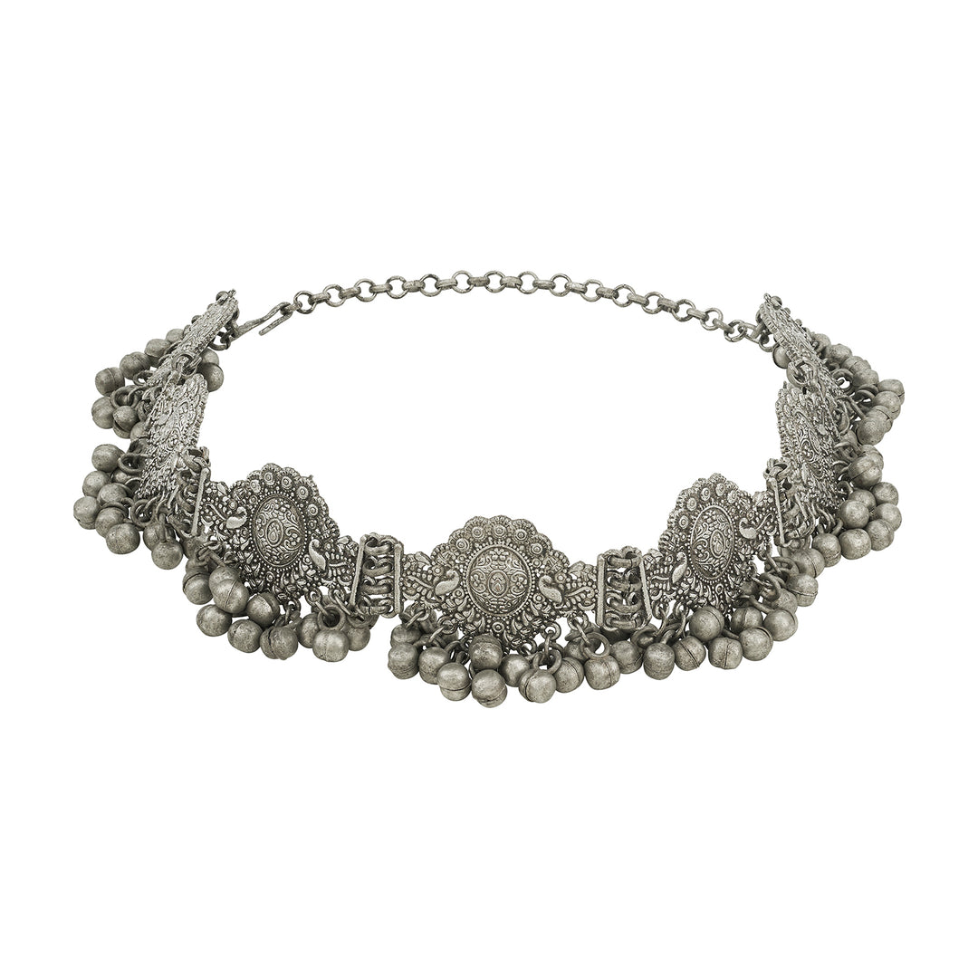 Teejh Anvika Silver Oxidised Ghungroo Necklace