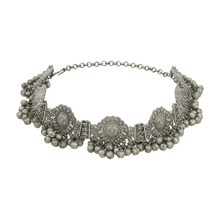 Teejh Anvika Silver Oxidised Ghungroo Necklace