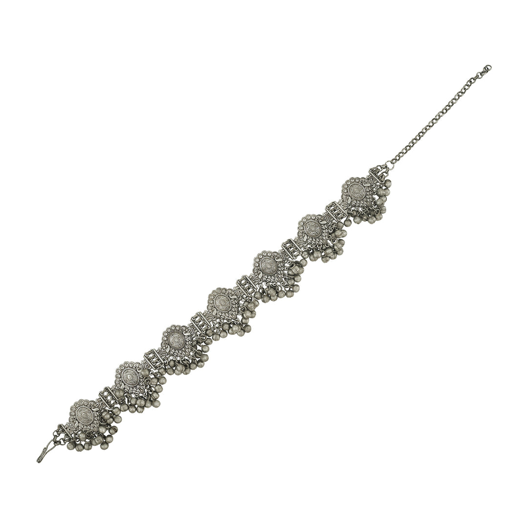 Teejh Anvika Silver Oxidised Ghungroo Necklace