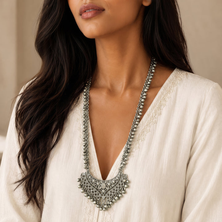 Teejh Iyana Silver Oxidised Ghungroo Necklace