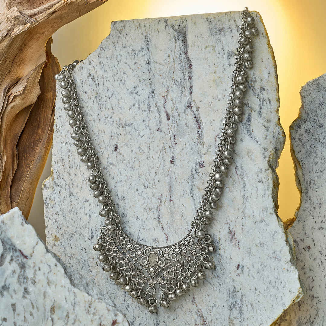 Teejh Iyana Silver Oxidised Ghungroo Necklace