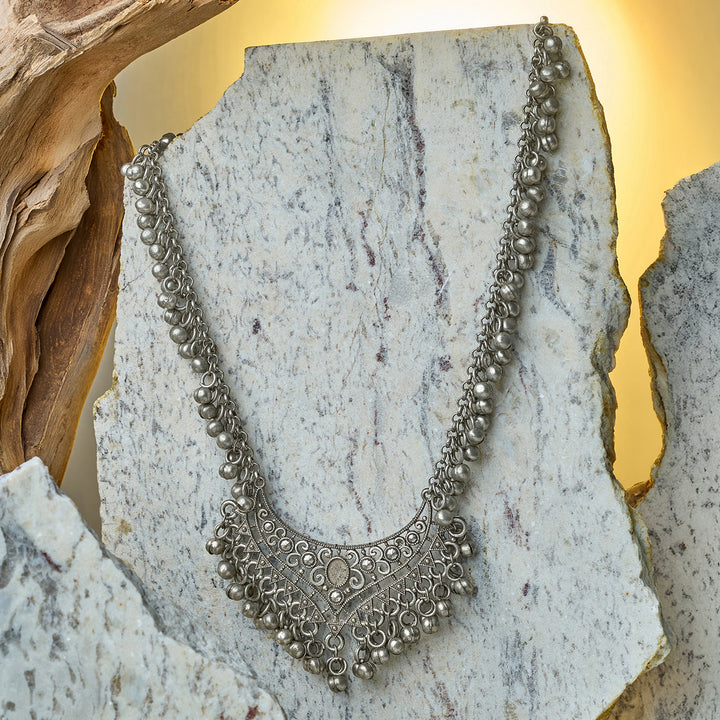 Teejh Iyana Silver Oxidised Ghungroo Necklace