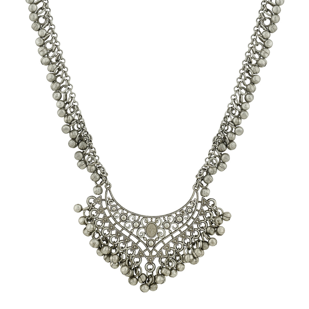 Teejh Iyana Silver Oxidised Ghungroo Necklace