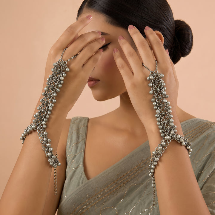 Teejh Suhira Silver Oxidised Ghungroo Anklet