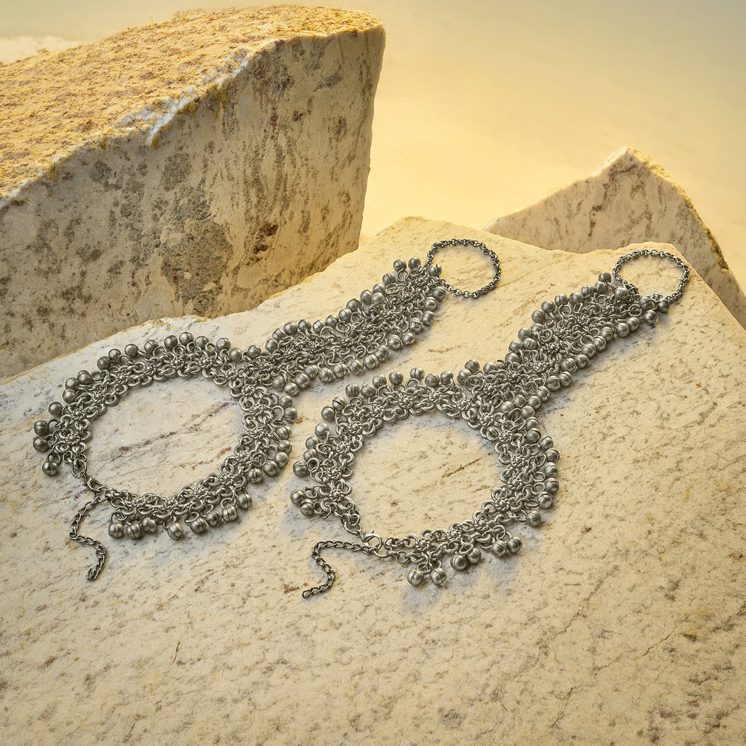 Teejh Suhira Silver Oxidised Ghungroo Anklet