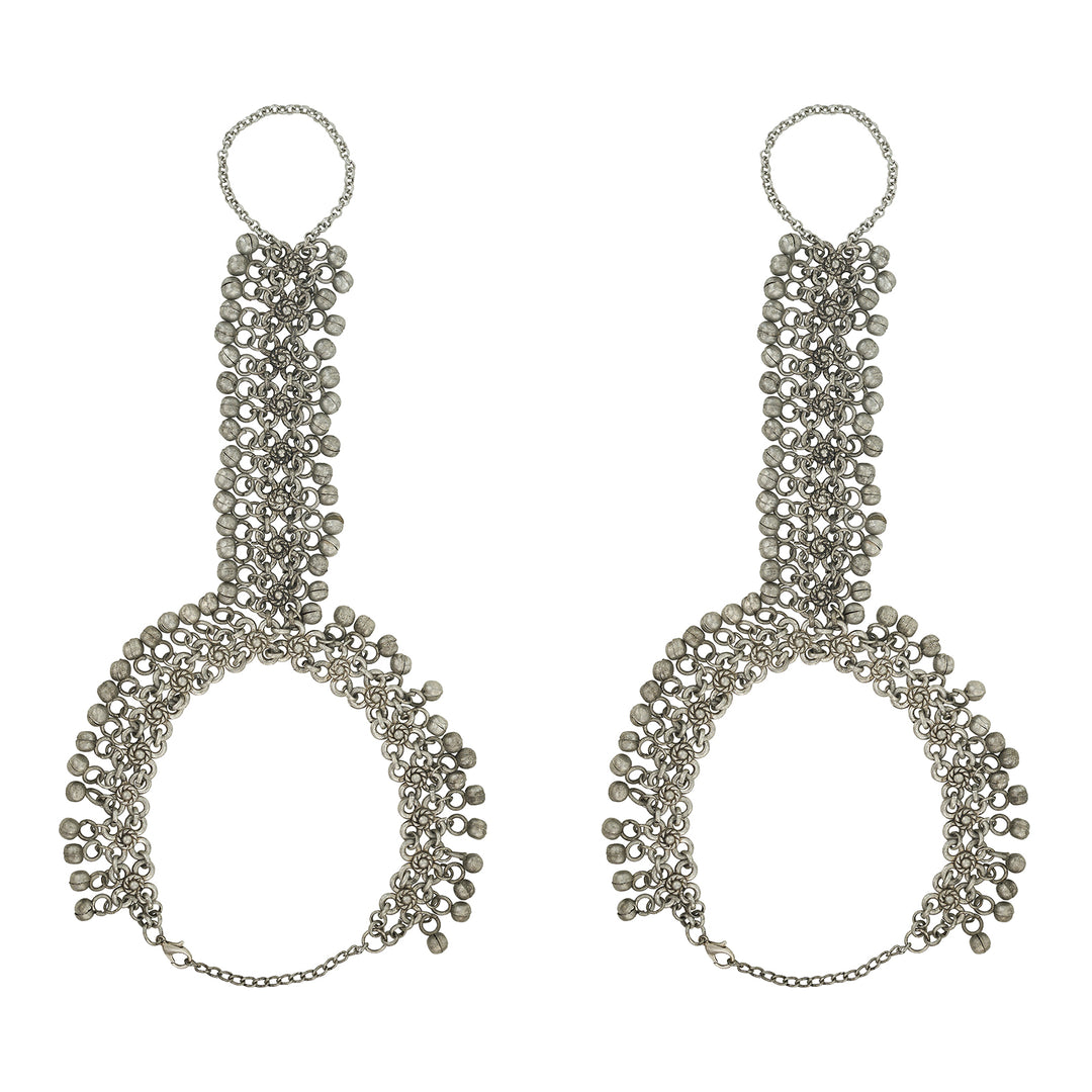 Teejh Suhira Silver Oxidised Ghungroo Anklet