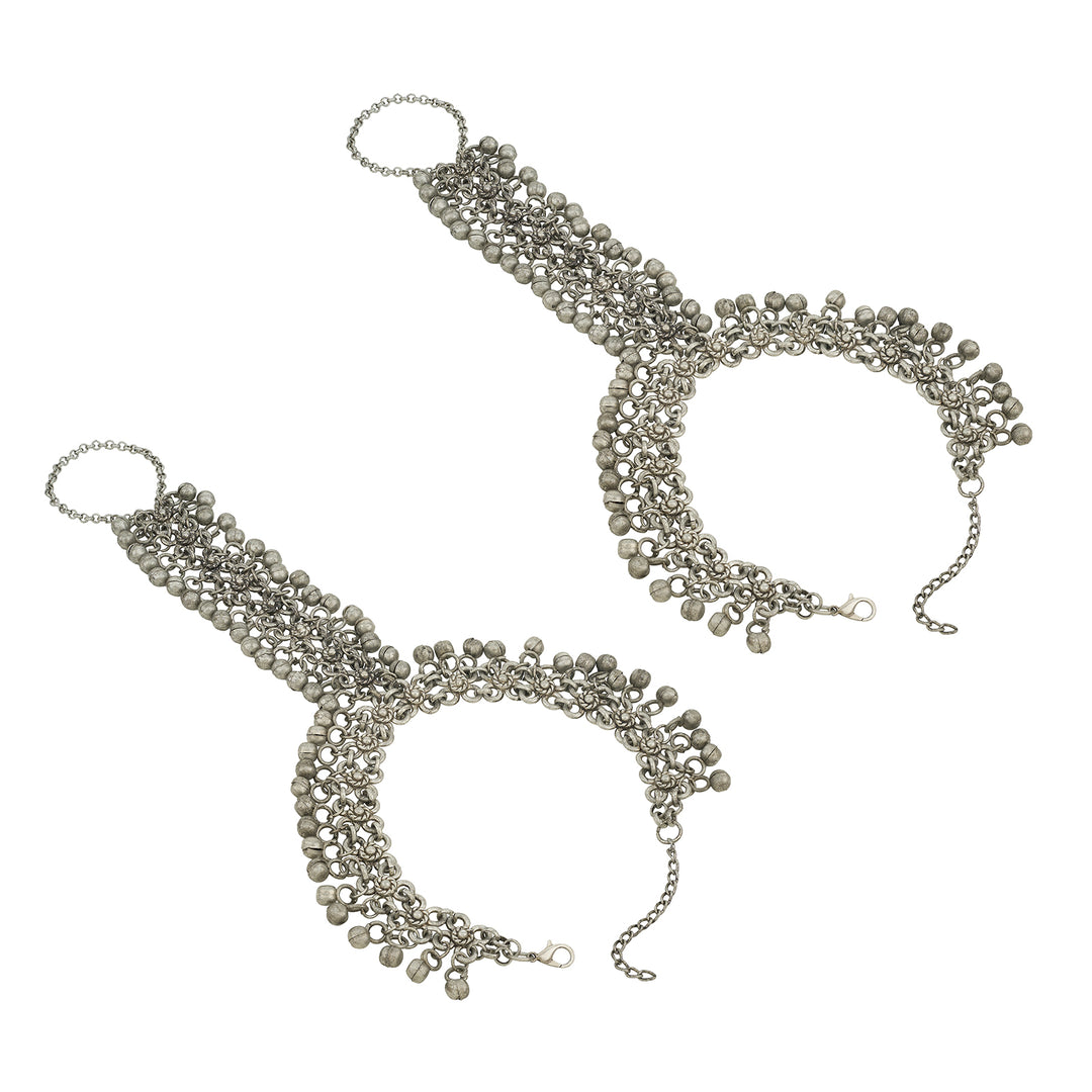 Teejh Suhira Silver Oxidised Ghungroo Anklet