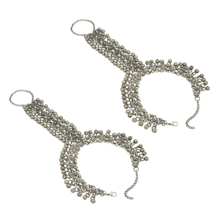 Teejh Suhira Silver Oxidised Ghungroo Anklet